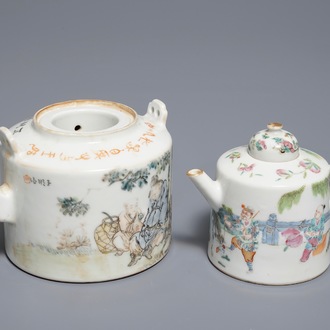 Deux théières en porcelaine de Chine famille rose et qianjiang cai, 19/20ème