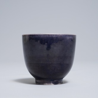 A Chinese monochrome aubergine wine cup, Jiajing mark, 19/20th C.