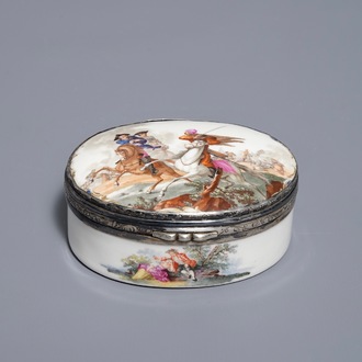 A gilt silver-mounted porcelain snuff box and cover, France or Germany, 18th C.