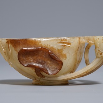 A Chinese lotus-shaped russet jade libation cup, 18/19th C.