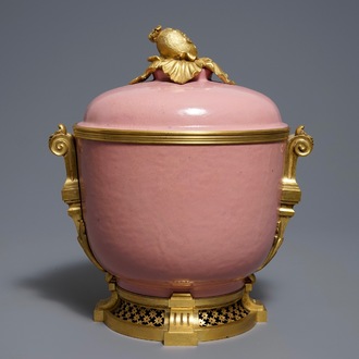 A gilt bronze-mounted monochrome pink bowl and cover, Samson, Paris, 19th C.