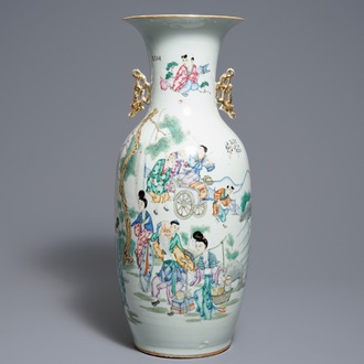 A Chinese famille rose double design vase, 19/20th C.