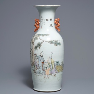 A Chinese qianjiang cai vase with figures in a landscape, 19/20th C.