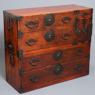 A two-part Japanese tansu cabinet, Meiji, 19th C.