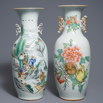 Deux vases en porcelaine de Chine famille rose, 19/20ème