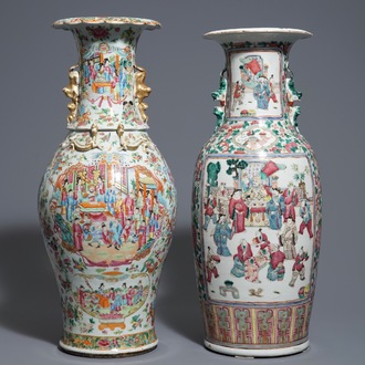 Two Chinese famille rose vases with court scenes, 19th C.