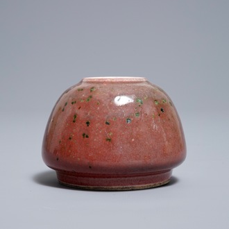 A Chinese peachbloom-glazed brush washer, Kangxi mark, 19th C.