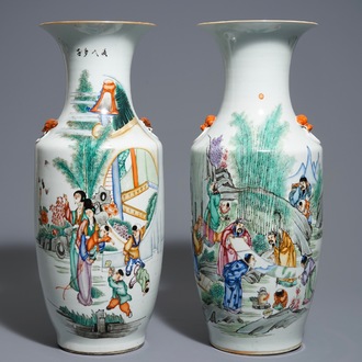 Deux vases en porcelaine de Chine famille rose, 19/20ème