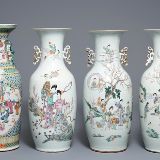 Quatre vases en porcelaine de Chine famille rose, 19/20ème