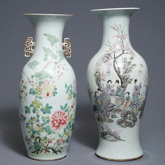 Two Chinese famille rose and qianjiang cai vases, 19/20th C.