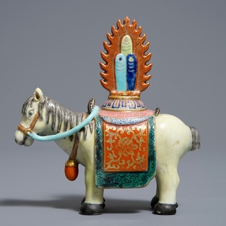 A Chinese famille rose model of a horse and attribute, Qianlong