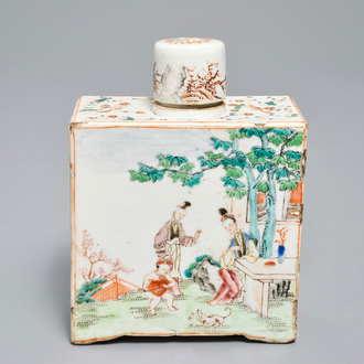 A square Chinese famille rose tea caddy and cover, Qianlong