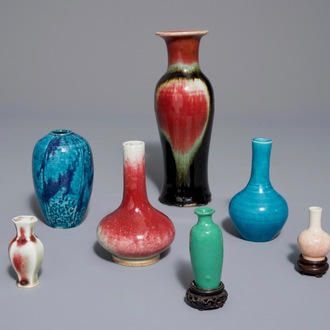 Eight various Chinese monochrome vases, 18/19th C.