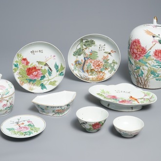 Neuf pièces en porcelaine de Chine qianjiang cai, 19/20ème