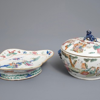 Un bol couvert et un bol sur piedouche en porcelaine de Chine famille rose, 19ème