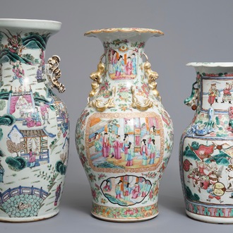 Three Chinese famille rose vases, 19th C.