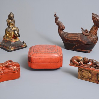 Five Burmese lacquered and gilt boxes and covers, 19/20th C.