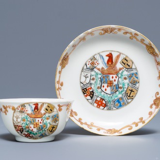 A Chinese Dutch market armorial cup and saucer with the arms of Van Reverhorst, Qianlong