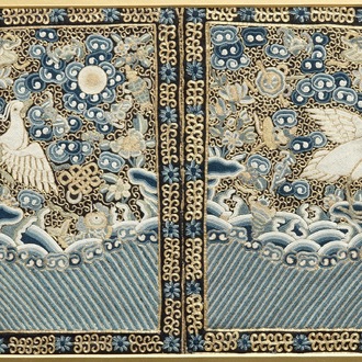 A pair of Chinese kesi rank badges with wild geese, 18/19th C.