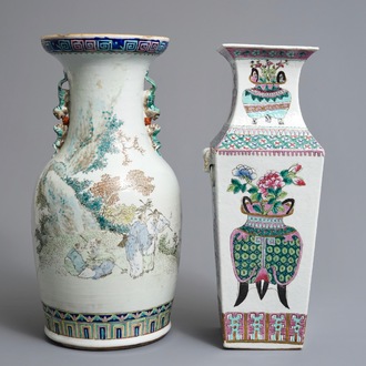 Deux vases en porcelaine de Chine famille rose et qianjiang cai, 19ème