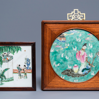 Deux plaques en porcelaine de Chine famille rose et verte, 19ème