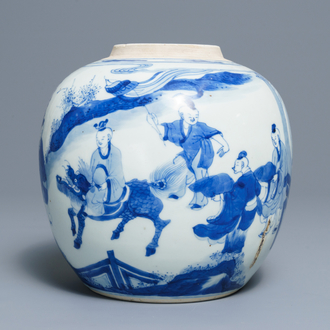 Un pot à gingembre en porcelaine de Chine bleu et blanc aux garçons jouants, Kangxi