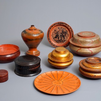 A varied collection of red lacquerware, mostly Burma and India, 19/20th C.