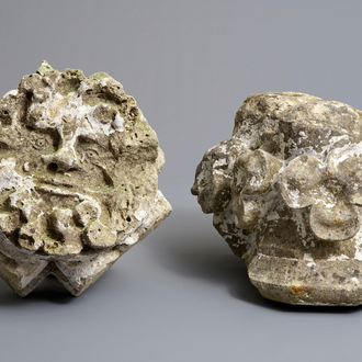 Two carved stone pillar or facade fragments, 17/18th C.