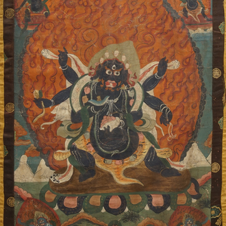 Un thangka à décor de Mahakala, Sino-Tibet, 19ème