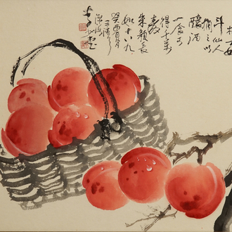 Li Shaotang: Un panier de pêches, encre et couleur sur papier, daté 1993