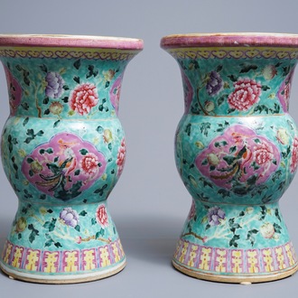 A pair of Chinese famille rose 'phoenix' vases for the Straits or Peranakan market, 19th C.