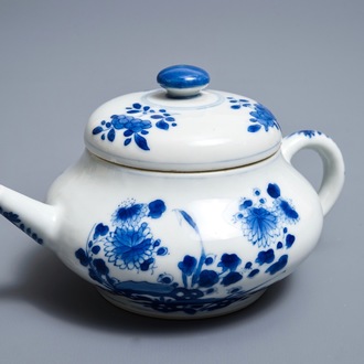 A Chinese blue and white teapot and cover after a Yixing example, Kangxi