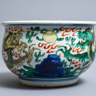 A Chinese wucai 'dragon' censer, Transitional period or Kangxi