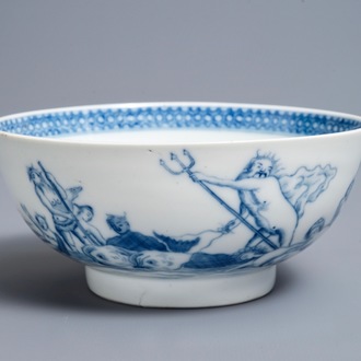 Un bol en porcelaine de Chine bleu et blanc à décor mythologique de Neptune, Qianlong