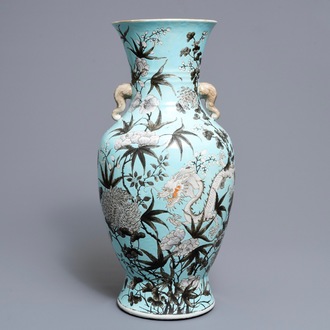 A Chinese turquoise ground Dayazhai-style dragon vase, 19th C.