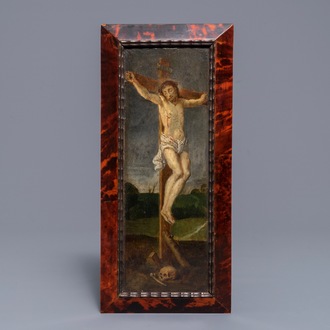 Flemish school: Christ on the cross, oil on panel, 16/17th C.