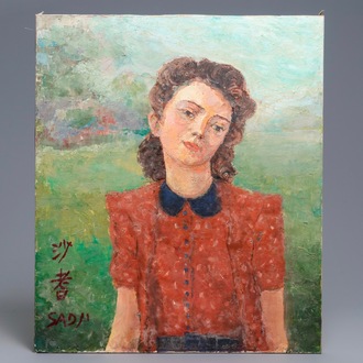 Sadji (Sha Qi, Sha Yinnian) (1914-2005), Portrait d'une fille, huile sur toile