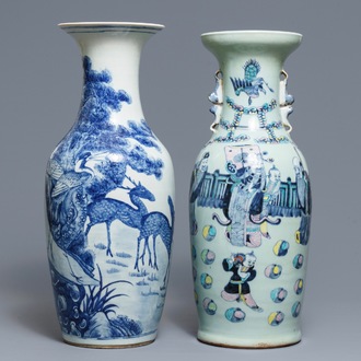 Deux vases en porcelaine de Chine bleu et blanc et famille rose, 19ème