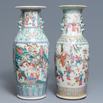 Two Chinese famille rose vases with figures in landscapes, 19th C.