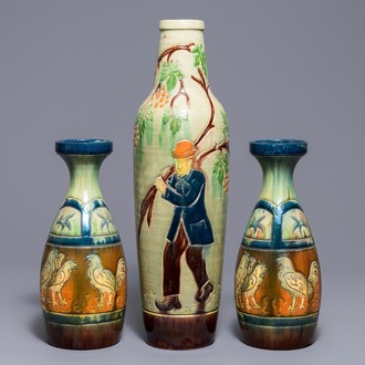 Three Flemish pottery vases, 1st half 20th C.