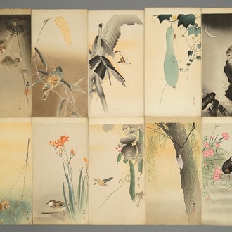 Dix aquarelles aux sujets d'animaux et fleurs, Japon, Meiji, 19/20ème