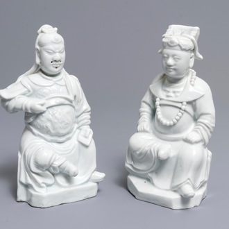 Deux figures de Guandi et Zhenwu en porcelaine blanc de Chine de Dehua, 18/19ème