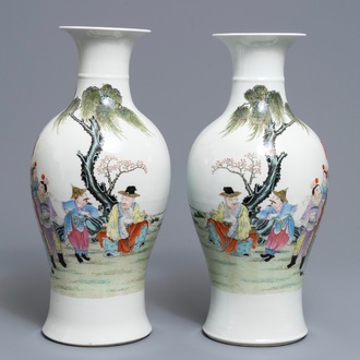 A pair of Chinese famille rose vases, Qianlong mark, Republic, 20th C.