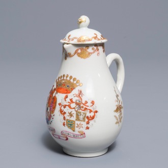 A Chinese famille rose Dutch market armorial milk jug, arms of De Riet and Bouillon accollé, Qianlong