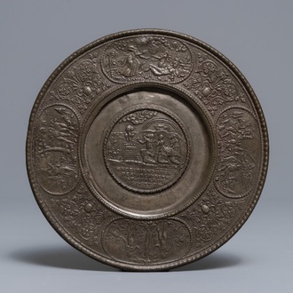 A small engraved pewter 'Noah' plate, Nuremberg, Germany, 17th C.