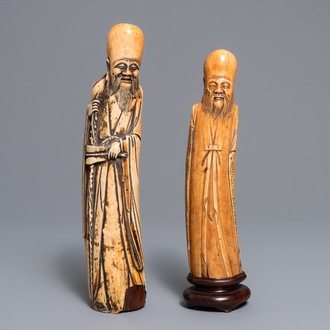 Deux figures de Shou Lao en ivoire sculpté, Chine, 17/18ème