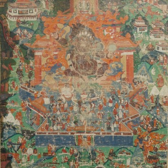 Un thangka à décor de Mahakala, Sino-Tibet, 18/19ème