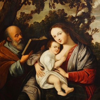 Suiveur de Hendrick van Balen, école anversoise: La sainte famille, huile sur panneau, 16/17ème