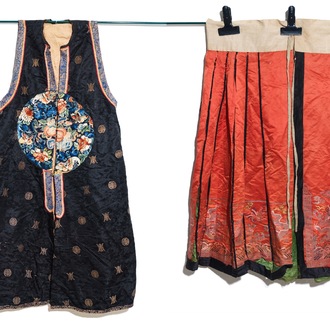 Two Chinese embroidered silk woman’s clothes, 19th C.