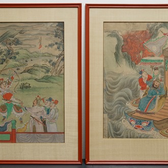 Ecole chinoise: Deux scènes de cour, encre et couleur sur soie, 18/19ème